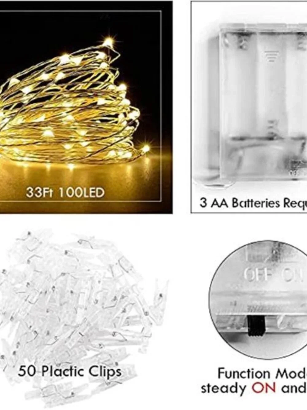 LED String Lights Battery Powered Warm White Fairy Lights 33ft 100 LED Decor